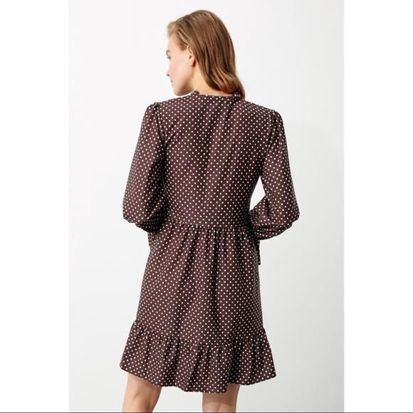 Comfy Babydoll Brown Dot Print Mini Tiered Dress - Picture 5 of 5